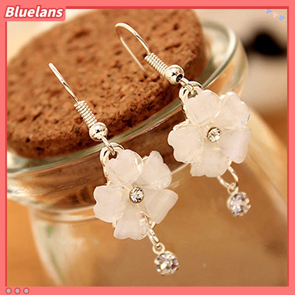 Bluelans Anting Kait Gantung Wanita Desain Kelopak Bunga Hias Berlian Imitasi Untuk Pernikahan