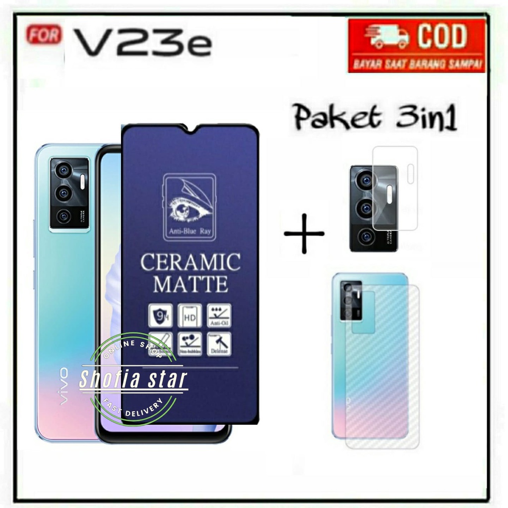 3IN1 TEMPERED GLASS MATTE BLUE LIGHT V23E V23 5G ANTIGLARE FULL COVER