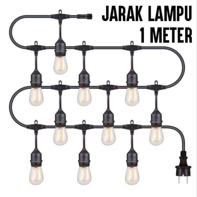 Fitting Lampu Gantung Outdoor 10 Meter 20 Fiting / 10 Meter 10 Fitting LAMPU GANTUNG CAFE 20 M / 10 M dekorasi/Kabel Fitting Outdor/Lampu Hias Cafe