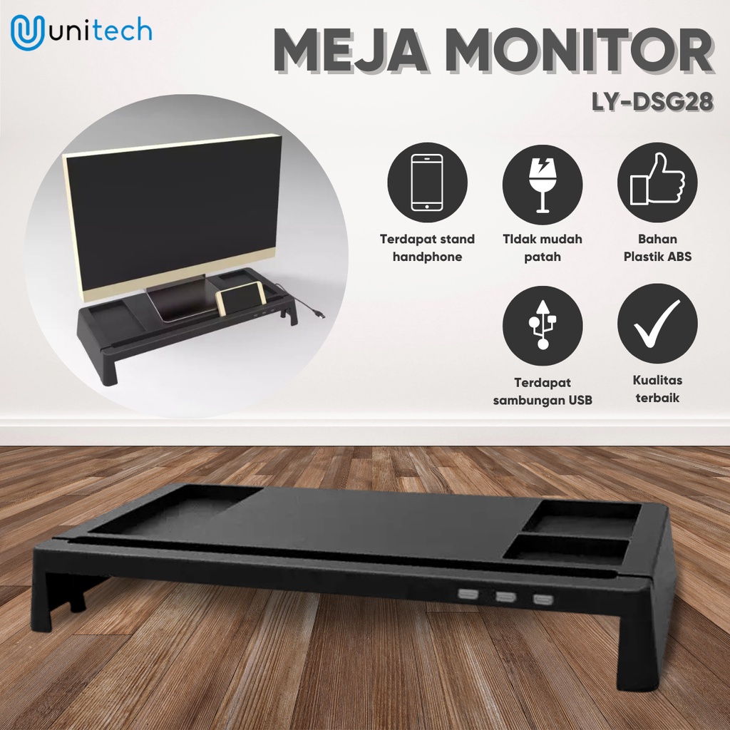 Stand Monitor Rak Meja Laptop TV DSG28 - Penyangga Laptop - Aksesoris Komputer Dudukan Alas Plus HUB