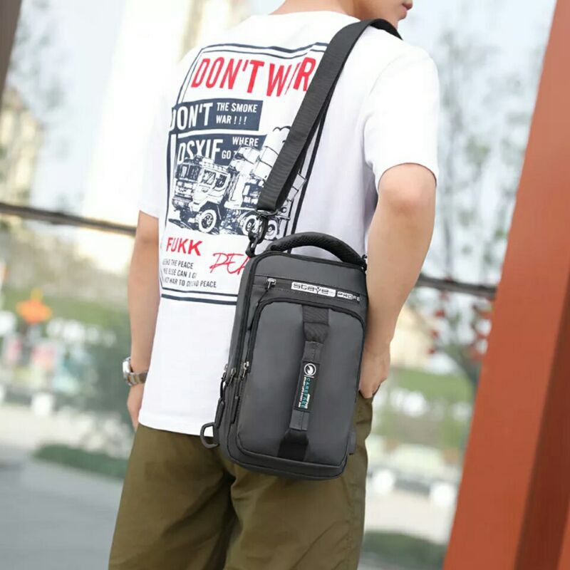 Tas Waistbag Pria Lokal/ Tas Selempang / Sling Bag / Tas Multifungsi Ransel dan Selempang