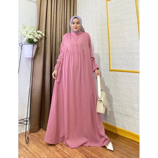 Gamis polos MUMA dress, bahan shakila premium LD 120 PB 140 fit to XXL jumbo