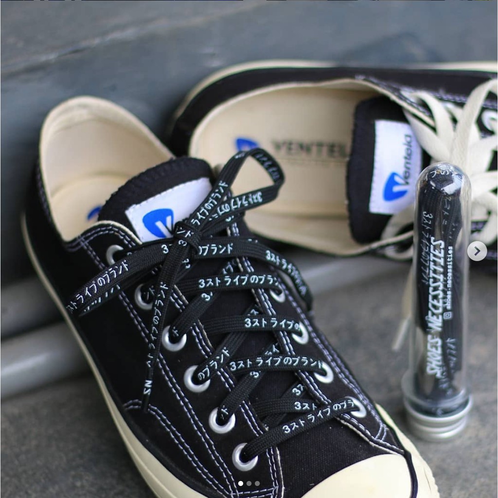 BLACK / Japan Katakana - Tali Sepatu - Shoelaces - Laces 100CM &amp; 125CM