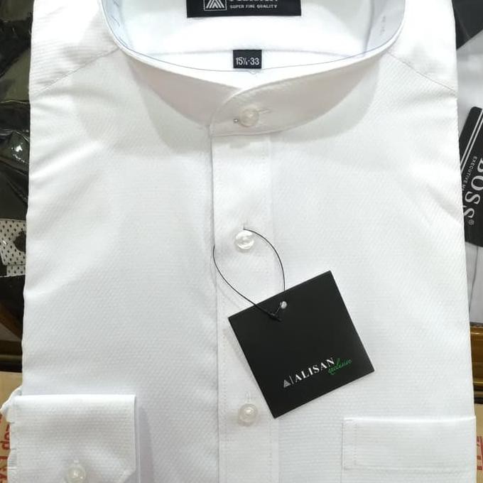 Kemeja Alisan Koko Panjang Putih Reguler Kerah Shanghai Kancing Dobby - Putih, M