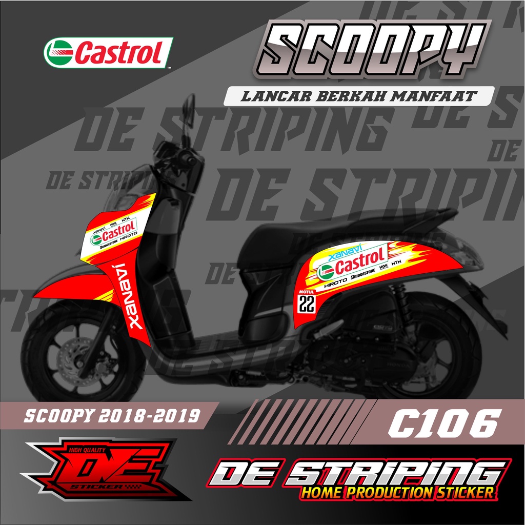 Castrol! Striping stiker Motor Scoopy (C106) stiker Motor sticker Variasi Racing Semi Full Keren 202