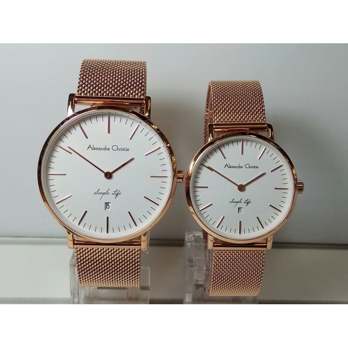 Sale Jam Tangan Couple Alexandre Christie AC 8566 Rosegold White Fullset Terbatas