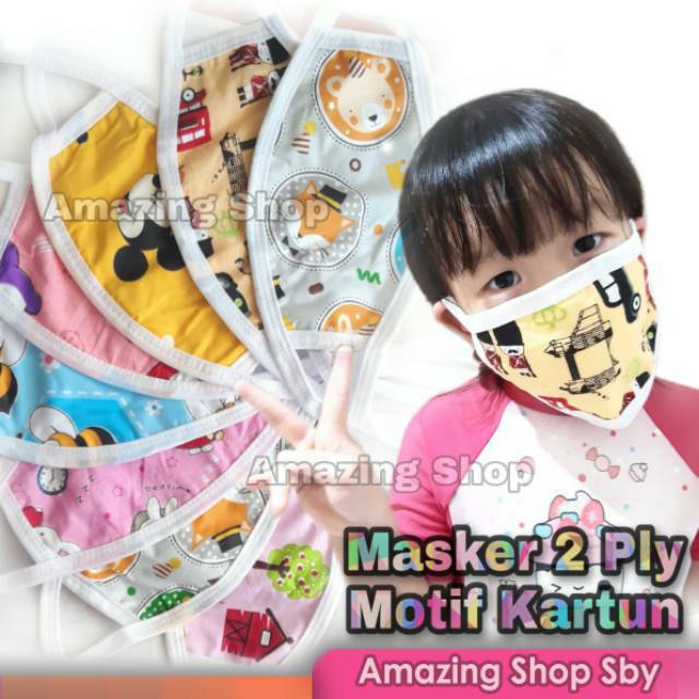  Masker  Kain  Anak 2 ply Motif  Kartun  Masker  Kain  Murah 