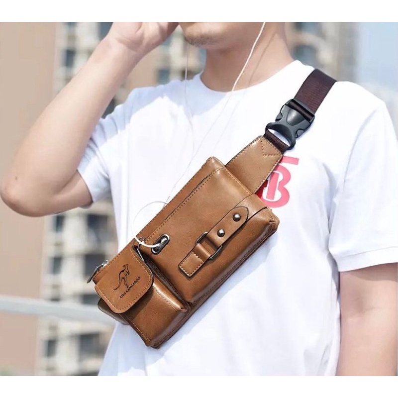 TAS SELEMPANG PRIA ANTI AIR BAHAN SEMI KULIT TAS PRIA SELEMPANG WAIST BAG GAUL KEREN TAS PRIA DADA BAHAN SINTETIS TAS PRIA PINGGANG ADA TEMPAT HAND SET