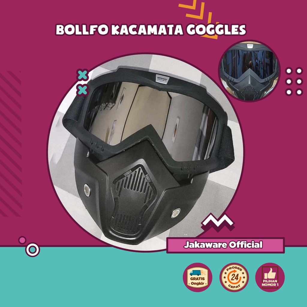 BOLLFO KACAMATA GOGGLES MASK MOTOR RETRO WINDPROOF KACA MATA MASKER UNTUK HELM CATOK KLASIK PELINDUN