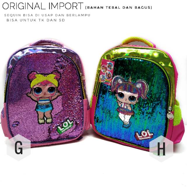 TAS ANAK CEWE LOL LAMPU USAP IMPORT / TAS SEQUIN LAMPU LOL