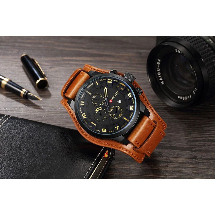 CURREN 8225 Jam Tangan Pria Analog Tali Kulit Chronograph Tidak Aktif WATCHKITE WKOS