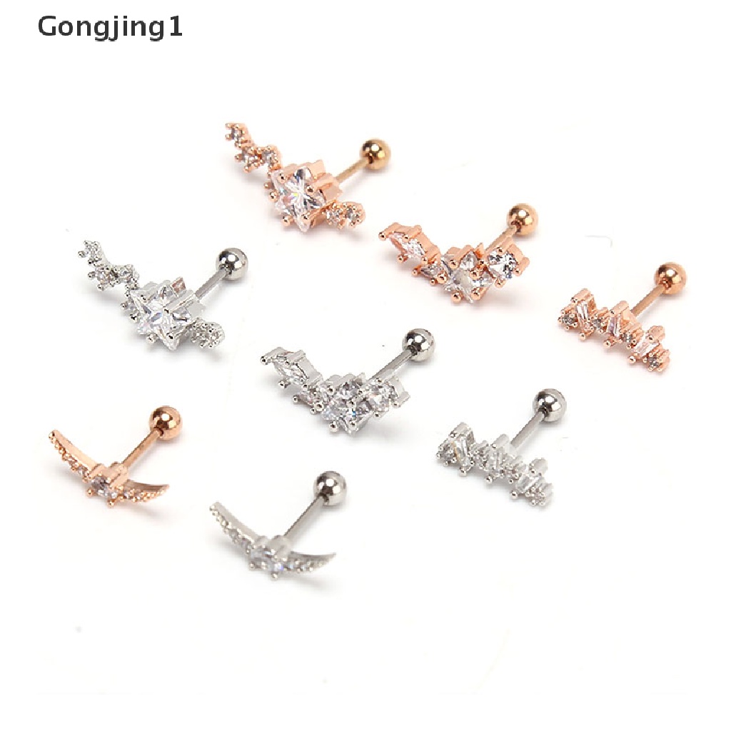 Gongjing1 1PC Anting Tindik Tulang Rawan Telinga Bahan Stainless Steel Hias Cz