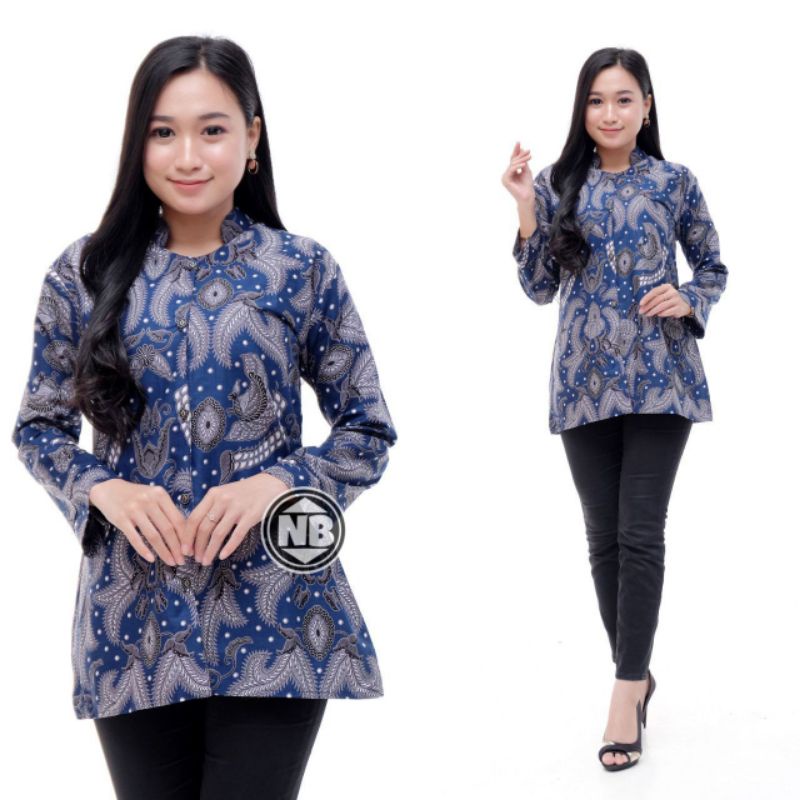 BATIK COUPLE ATASAN WANITA MODERN LENGAN PANJANG MOTIF BLOUSE MAHKOTA