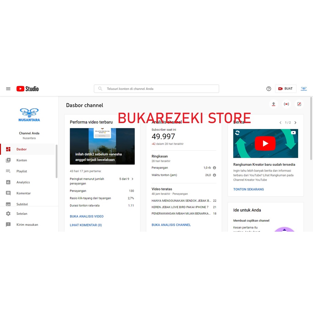 [SOLD] Akun Youtube Murah Subs 50ribu Belum monet tanpa pelanggaran