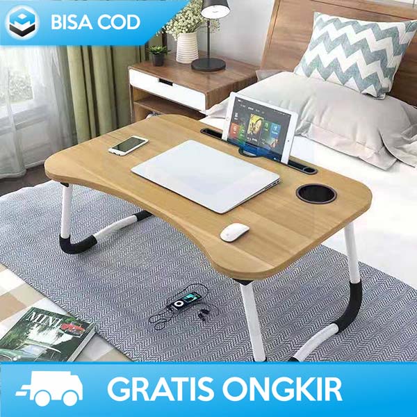 MEJA BELAJAR ANAK BISA DILIPAT PORTABLE DESK TEMPAT MINUM BAHAN KAYU