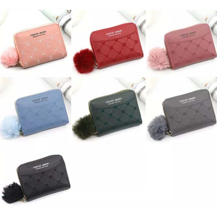 PREMIUM DOMPET PREMIUM MINI CLOVER FLOWER BORDIR BONUS GANTUNGAN POMPOM