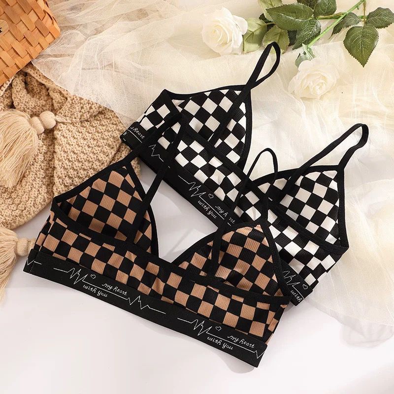 Nicebra Bra Wanita Tanpa Kawat Bahan Halus BH Pakaian Dalam Bra Push Up Motif Catur 1086