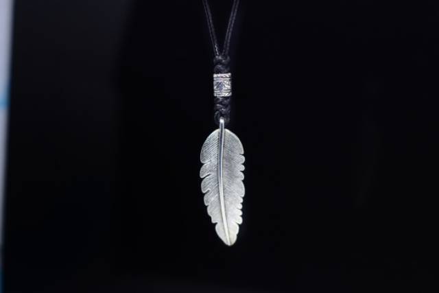 Kalung Titanium Pria Wanita Unisex Necklace Cowok Keren Bulu Feathers Silver