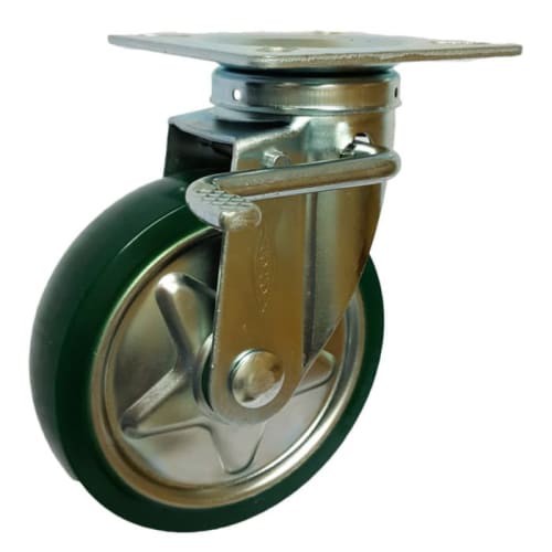 Roda Caster Troly / Troli PU Hijau 5 Inch Rem ( Kunci ) TOYO