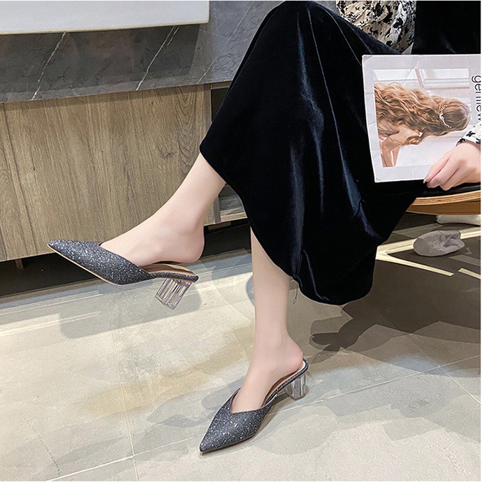 RYS - Glittery Mules Sepatu Hak Wanita Fashion Pesta/Kantoran - Ori Import