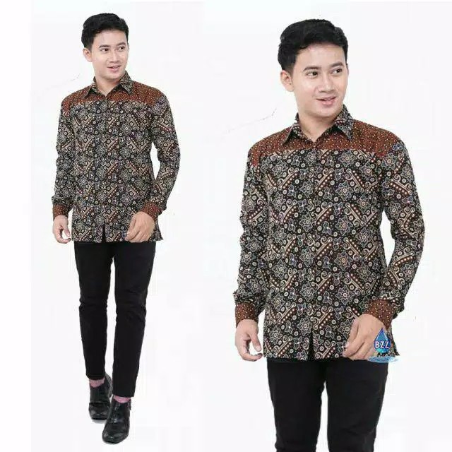 Kemeja Batik Pria Lengan Panjang Motif Strimint