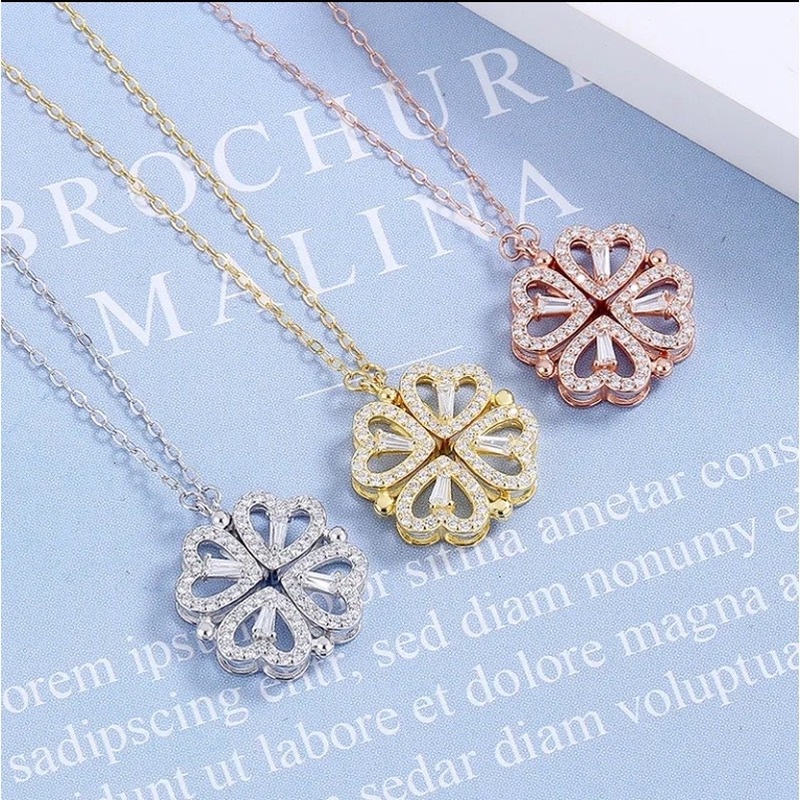 Kalung Liontin Empat Daun Clover Bahan Stainless Steel Warna Emas Untuk Wanita#Anting Tusuk Wanita Anti Karat / Alergi Untuk Pesta / Hadiah