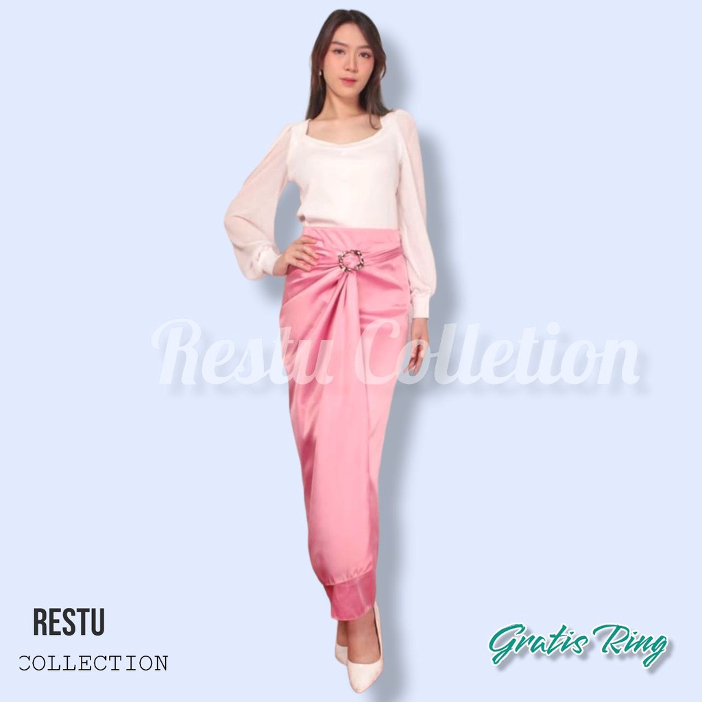 {Restu Colletion-Rok Lilit Polos Wanita Bawahan Wanita  kebaya Wisuda Kondangan Tunik Kemeja Wanita Bahan Velvet Satin Premium Gratis Ring Warna Green