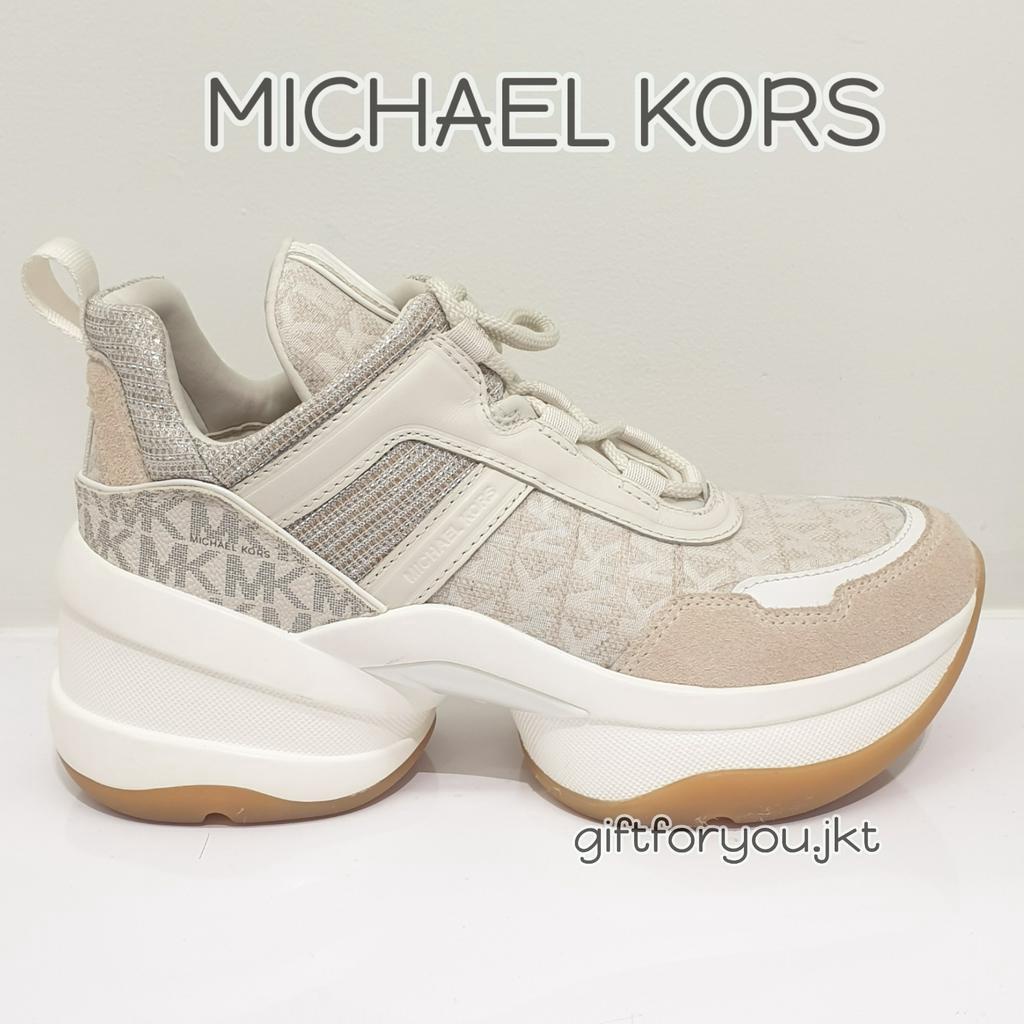 Michael Kors Woman Shoes Olympia Canvas and Leather Trainer Original Sepatu Wanita Sneakers