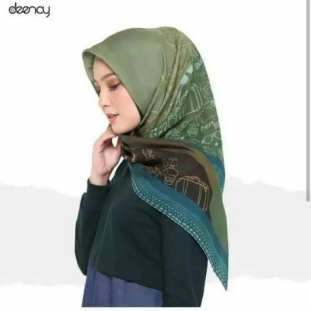 Kerudung Segi Empat Denay Kw Super Motif Denay Komik Hijau