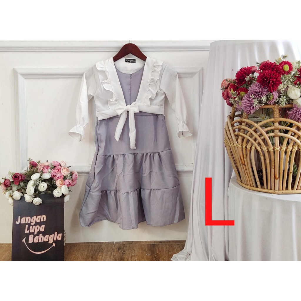 (BISA COD✔️) GAMIS IBU DAN ANAK BISA COUPLE/MODEL ROMPI POLOS/COUPLE IBU ADIK DAN KAKAK TERBARU-ABU L,7-8TH