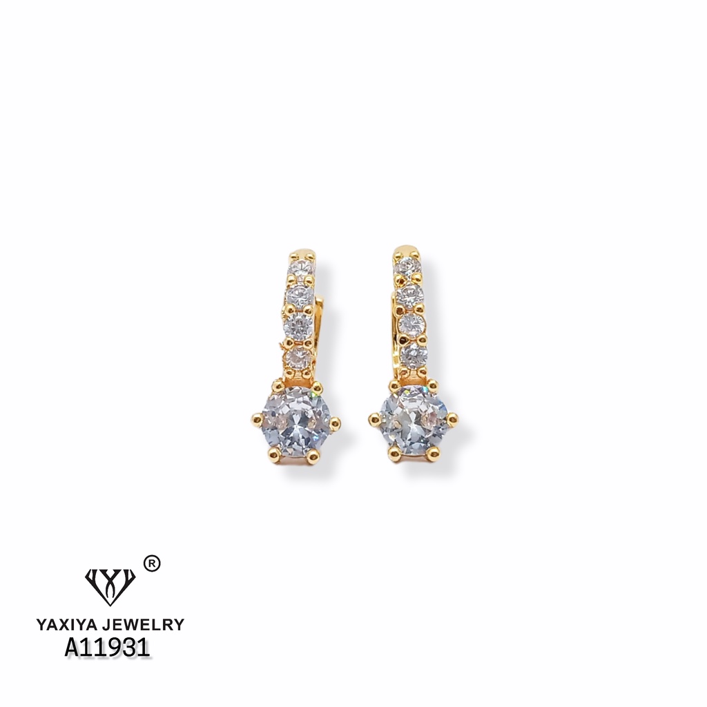 Yaxiya Anting Wanita Klip Jepit  Diamond Full Mata Perhiasan Lapis Emas 18k 285