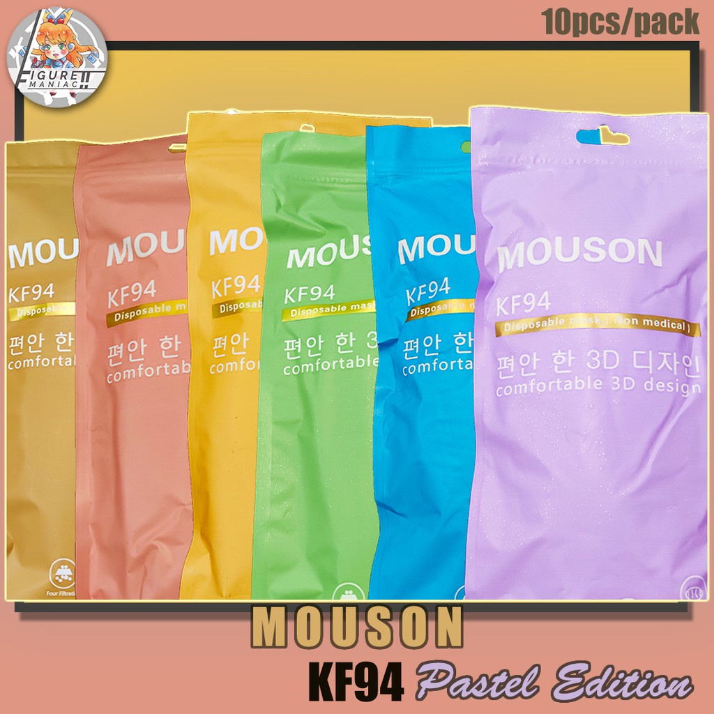 Figure Maniac - Masker KF94 MOUSON Sachet isi 10 Pcs Putih Hitam Abu Shrimp Pink Maroon 4 ply Original