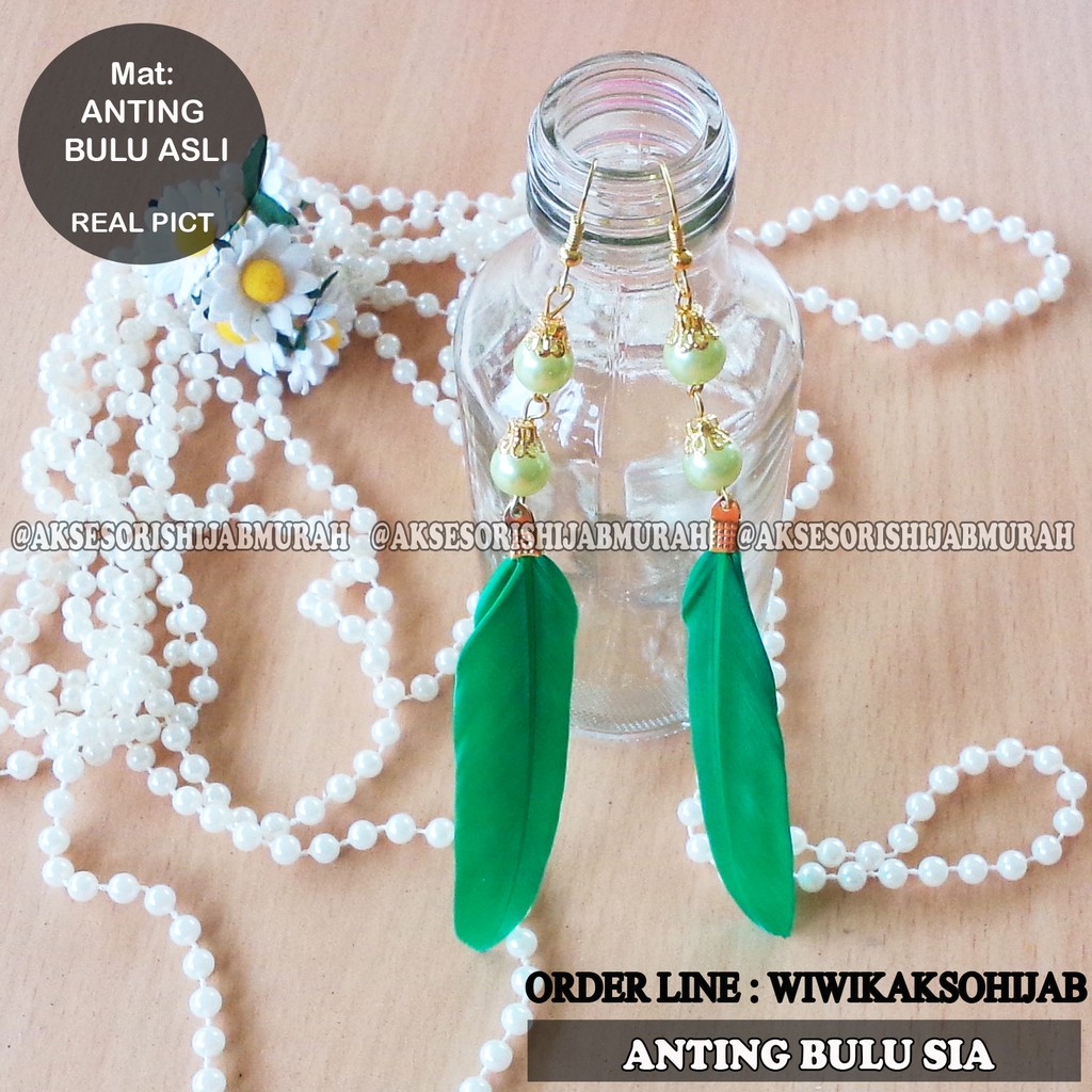 anting sepasang bros anting hijab jilbab bulu angsa ayam asli SIA