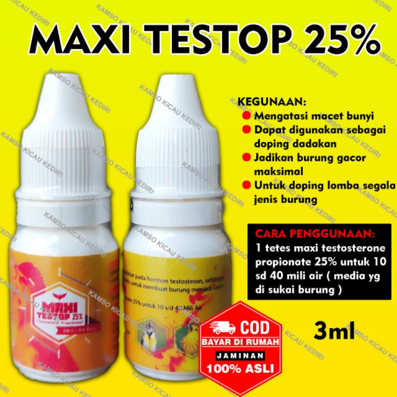 MAXI TESTOP 25% Metabolisme maxi testop 25% (testosteron propionate)  untuk burung macet