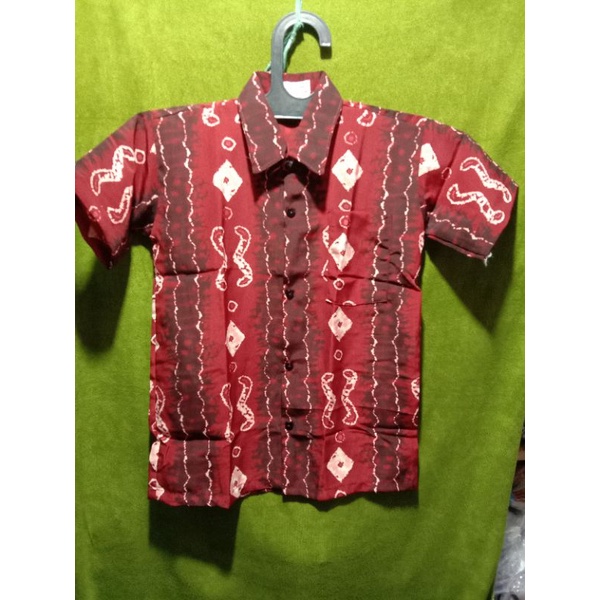 BAJU SEKOLAH/BAJU BATIK PRINTING MERAH LENGAN PENDEK/SD