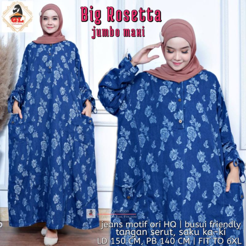 Gamis Jeans Big Rosetta Jumbo Maxi LD 150 Super Recommended By GL