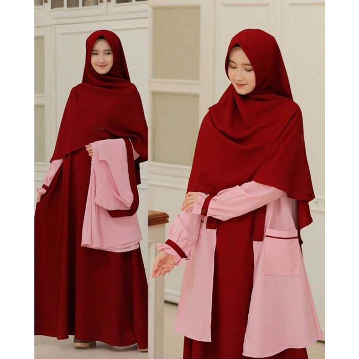 elbina set outer [no hijab] size S M L XL fashion muslim terbaru - Merah, S