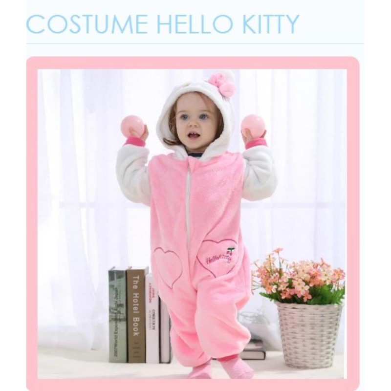Baju romper panjang kostum jaket bulu hello kitty pink impor lucu anak bayi balita perempuan cewek