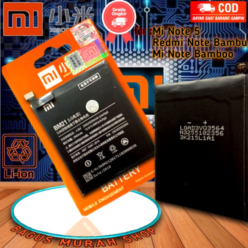 Baterai Battery HP Mi Note Lte/Mi Note 5/Mi Note Bamboo BM21/Batre Xiomi BM 21