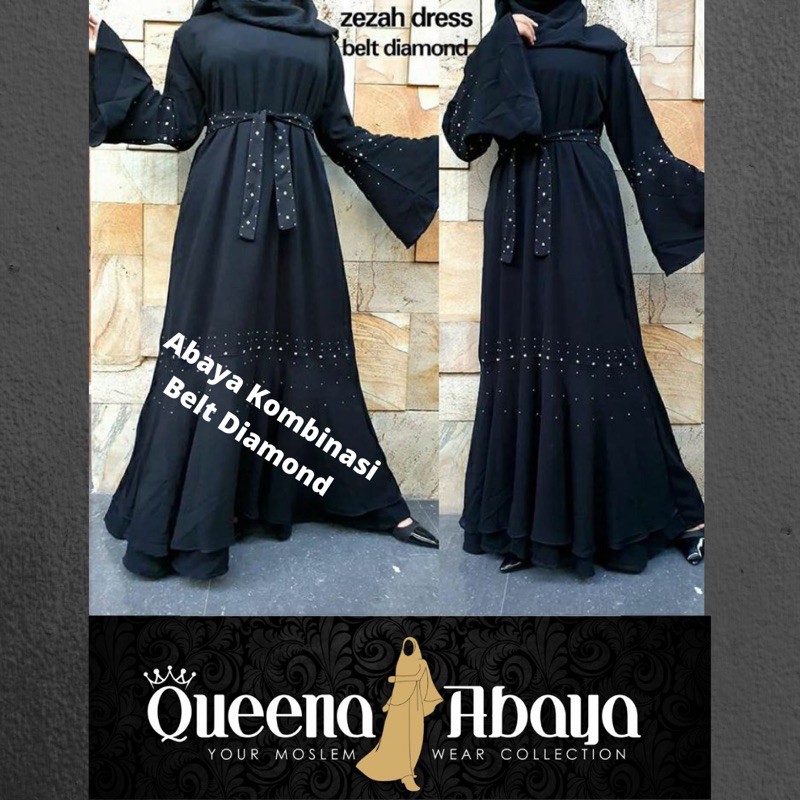 BASIC ABAYA | Abaya Arab | Abaya Kombinasi | Abaya Kombinasi Belt Diamond By Queena Abaya