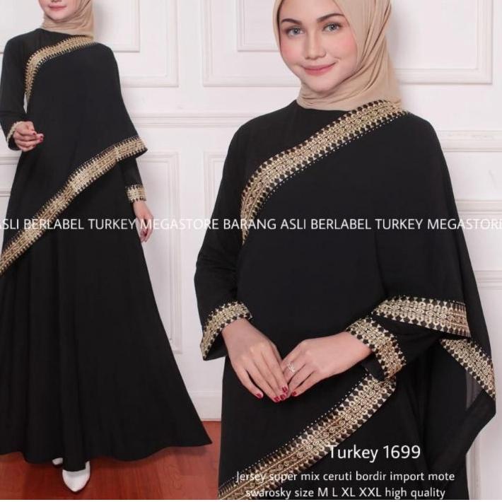 Miliki Abaya India Jersey High Quality / Abaya Arabian India Selendang Hitam Bordir Original / Abaya