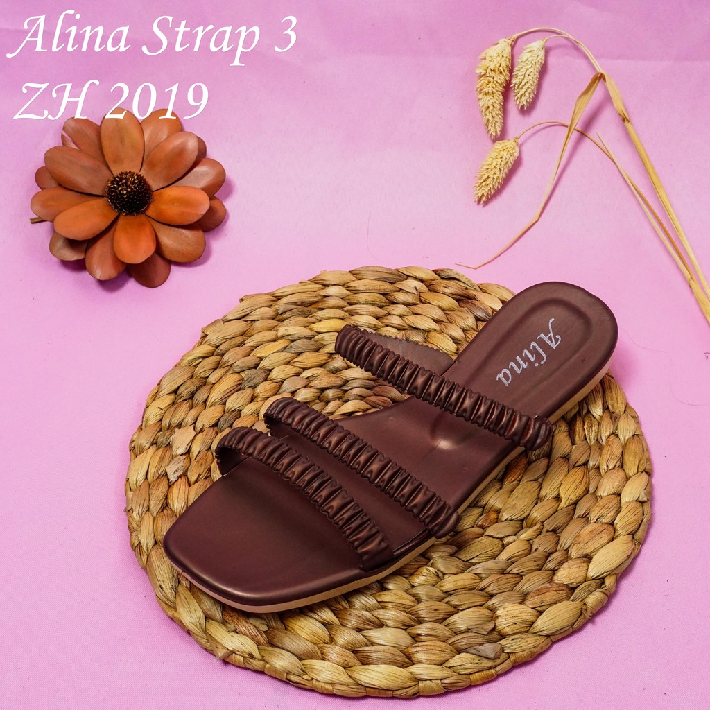6.6 MEGA!! Sandal Slop Motif Kerut Wanita Jess 3tali kerut 2019-A15-COKLAT