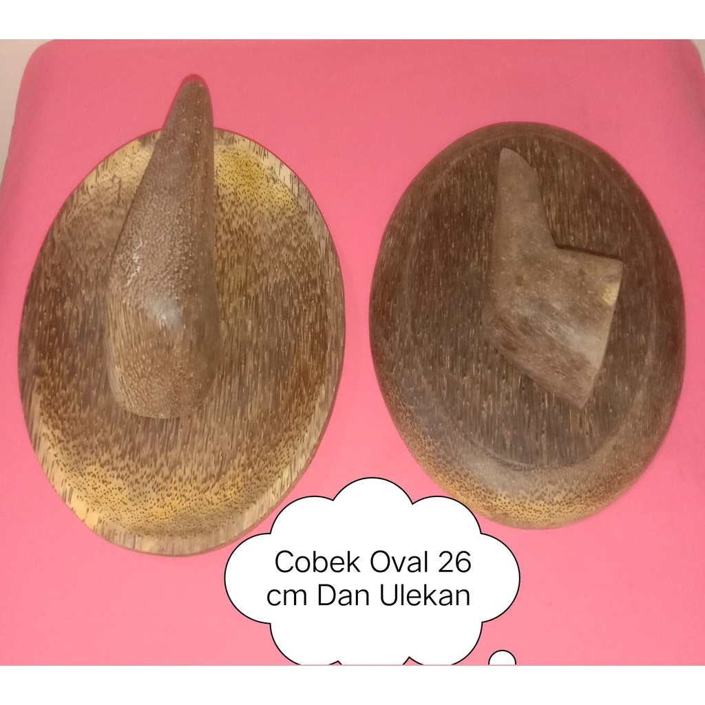 Murah Cobek Oval Jumbo kayu Aren 26 cm dan Ulekan