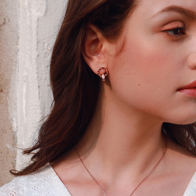 Anting Bahan Titanium Steel Warna Rose Gold Gaya Korea Untuk Wanita