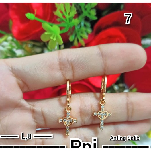 Anting Dewasa Permata Salib gold silver (COD)