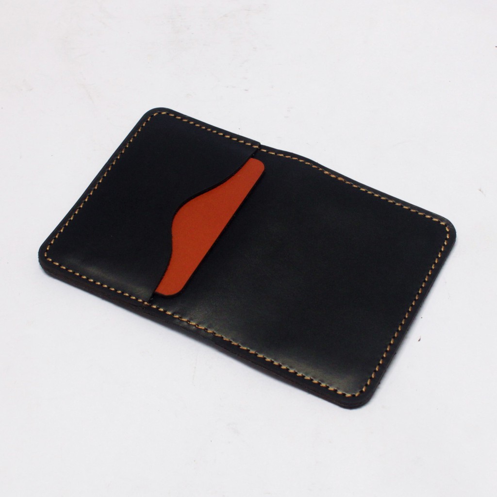 dompet kartu kulit asli kombinasi dua warna hitam tan PHWL696