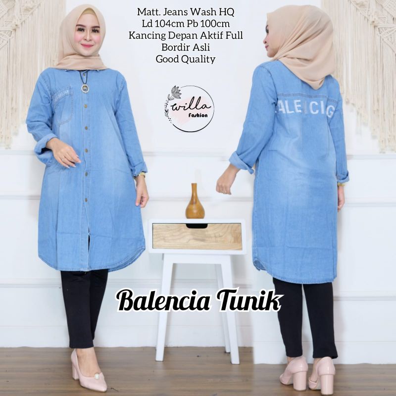 Atasan Wanita Terbaru Tunik Long Full Kancing Depan Bordir Asli Original Tunik Jeans Levis Adem HQ