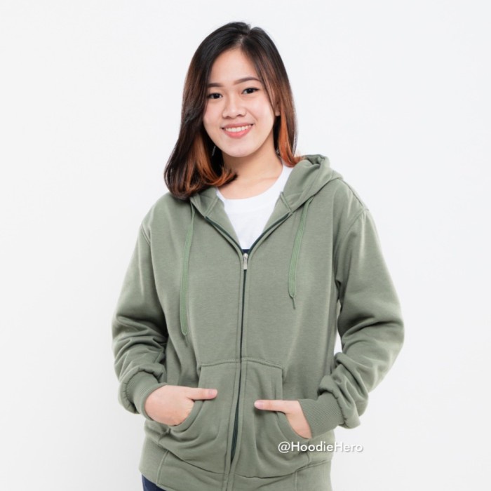JAKET WANITA JAKET HOODIE ZIPPER OLIVE (PRIA / WANITA) POLOS - M PARASUT OVERSIZE CROP TERLARIS JUMB