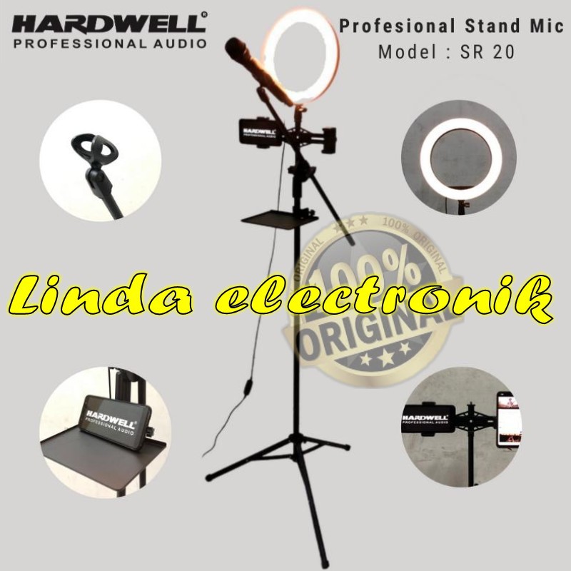 Stand Mic Hardwell SR 20 SR20 Tripod HP Live Lampu Streaming Original