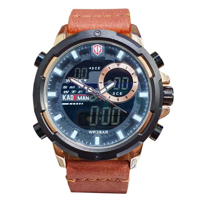 Kademan Original Watch Jam Tangan dualtime Kulit Cokelat